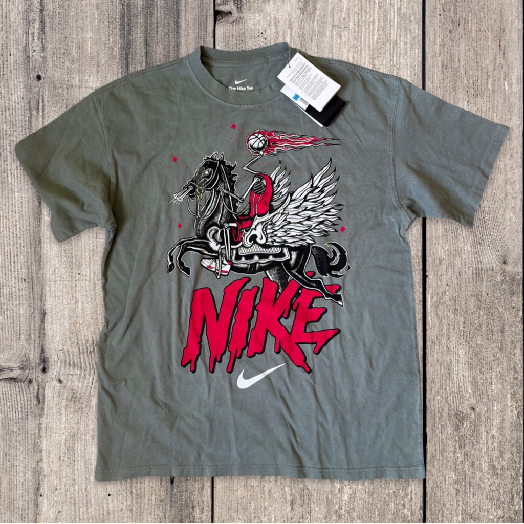 Nike Gray/Olive Green Tee With Red Basketball Graphic